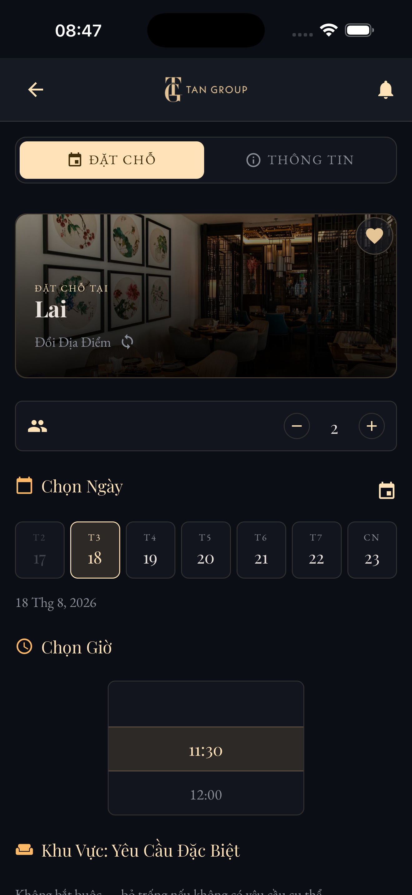 TanGroup appointment booking screen